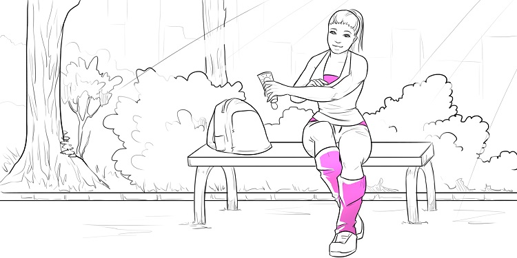 Illustration of woman resting on a bench