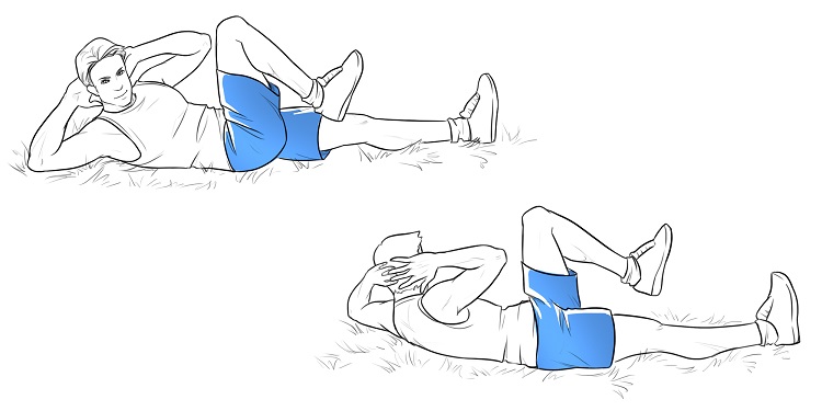 Illustration of man doing bicycle crunches