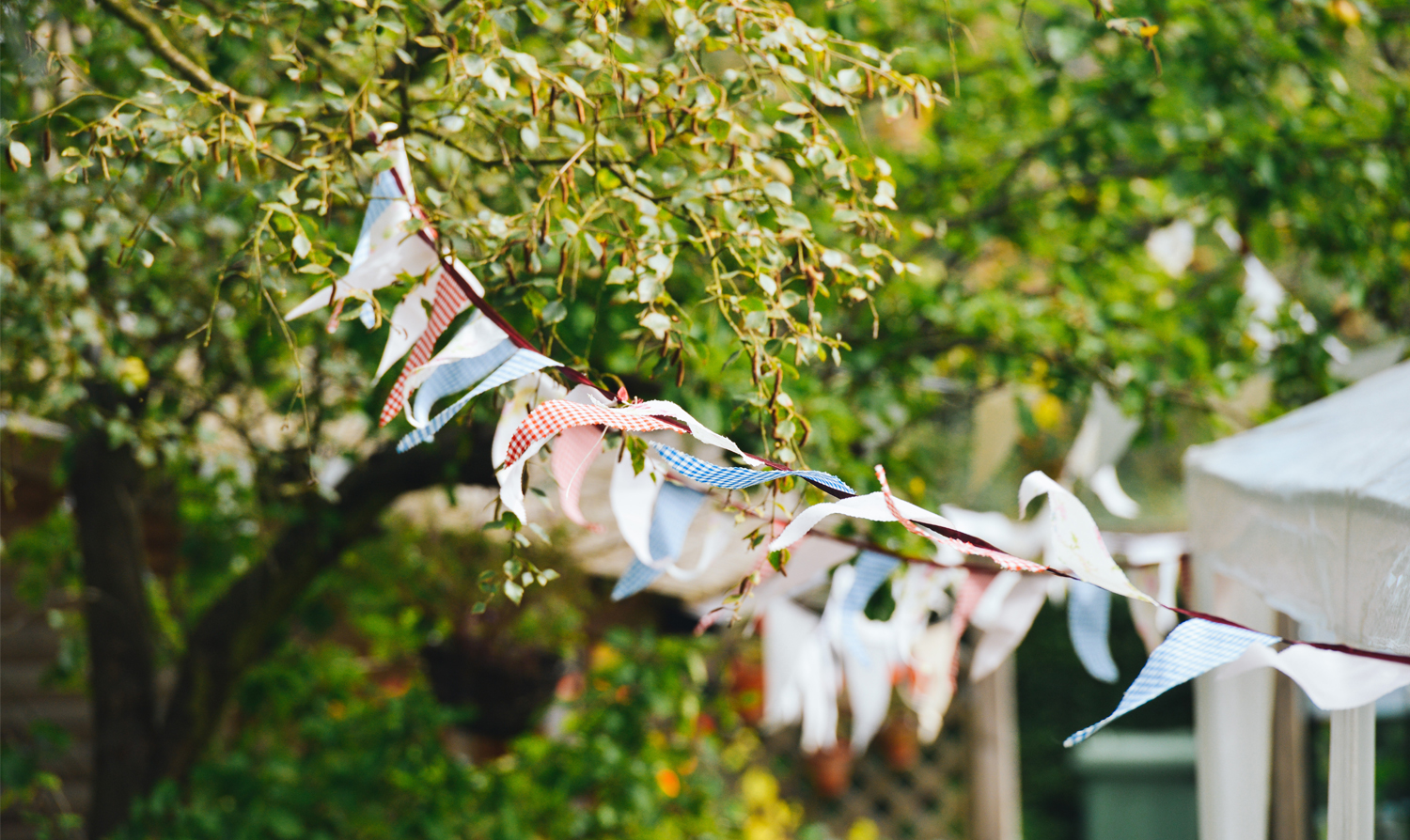 garden decorated with bunting